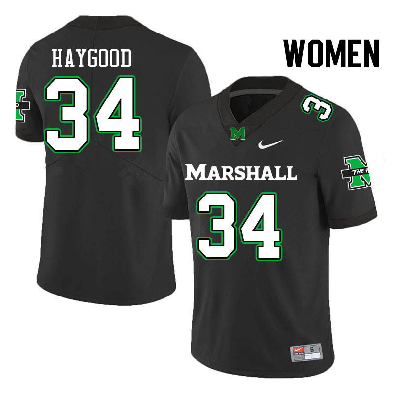 Women #34 Mathis Haygood Marshall Thundering Herd College Football Jerseys Stitched Sale-Black - Click Image to Close